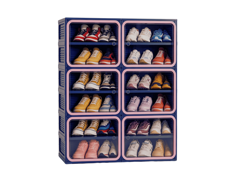  Armoire à chaussures en plastique pp - 24 paire(s) - porte abattante transparente - anti‑poussière - sans assemblage - meuble rangement chaussures petit espace - bleu‑rose  - Conforama A