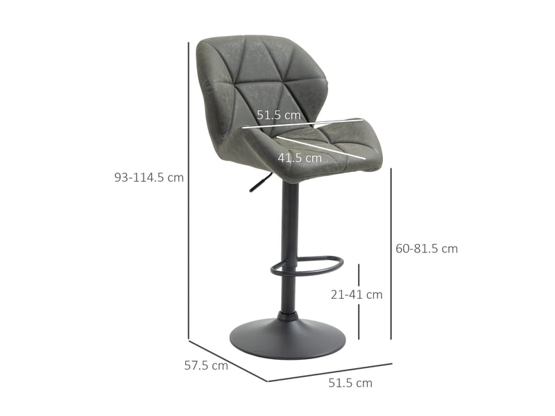  Lot 2 tabourets bar réglables, métalsimilicuir, dossier, repose-pieds, 51,5x57,5x93-114,5 cm, vert militaire.  - Conforama E
