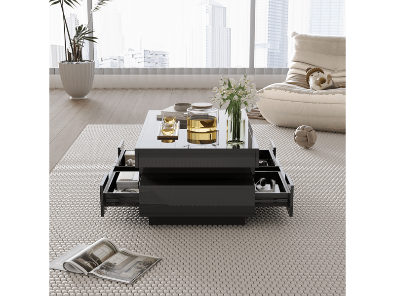  Table basse brillante avec 4 tiroirs et 3 niches, led réglable, pour salon, noir, 80×50×36 cm  - Conforama C