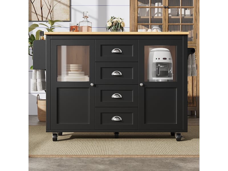  Desserte 2 portes 4 tiroirs coloris noir mdf et métal desserte noir - Conforama B