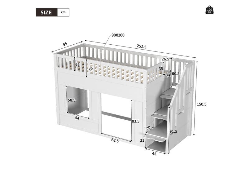  Lit superposé 90x200 cm coloris blanc bois massif lit enfant blanc - Conforama C