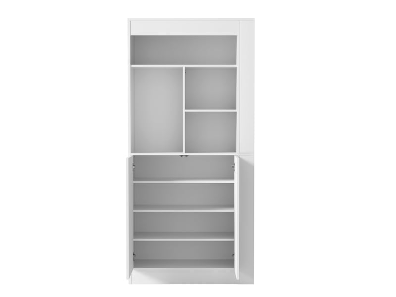 Armoire oslo blanche 85x35x180 cm, 2 portes, étagères ouvertes & rangements latéraux multifonctionnels - Conforama D