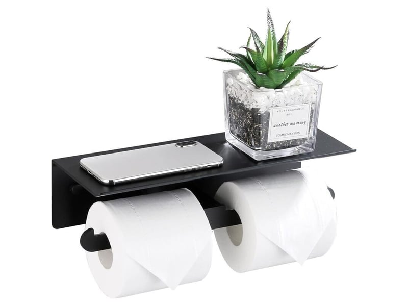 Porte papier toilette mural aluminium double support hygiénique rouleau avec plateforme de rangement sans perçage avec protection de bord et - Conforama A