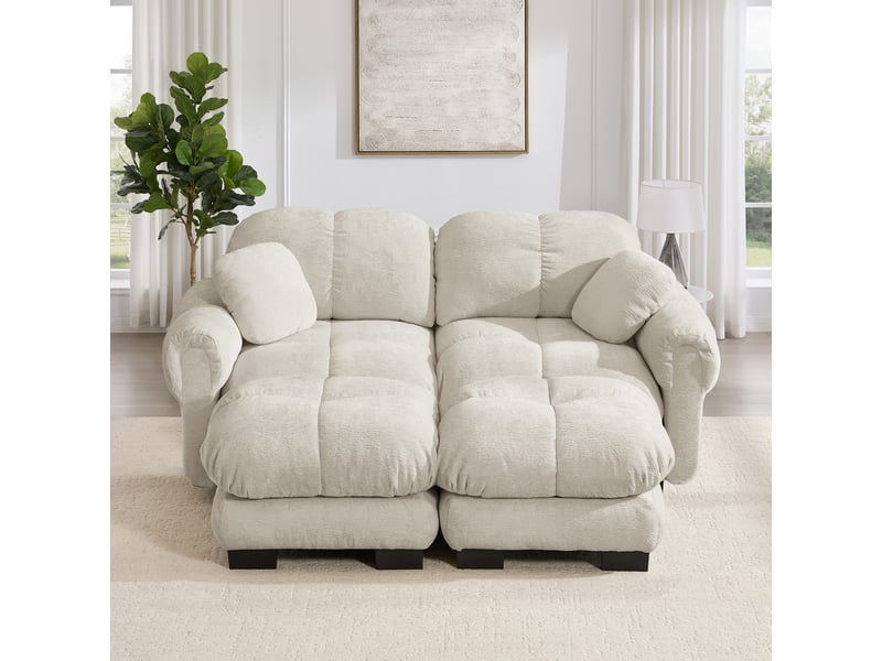Canapé modulable, canapé 2 places, en chenille, kaki clair, avec pouf, adapté à l'espace de vie, pour salon - Conforama A