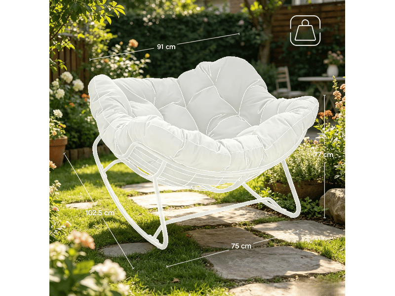 Rocking-chair avec assise profonde, dossier enveloppant et base incurvée, en chenille et métal noir 102,5 × 75 × 77 cm - Conforama E