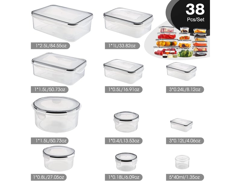  Boîtes alimentaires hermétiques yashe lot de 19, transparent  - Conforama B