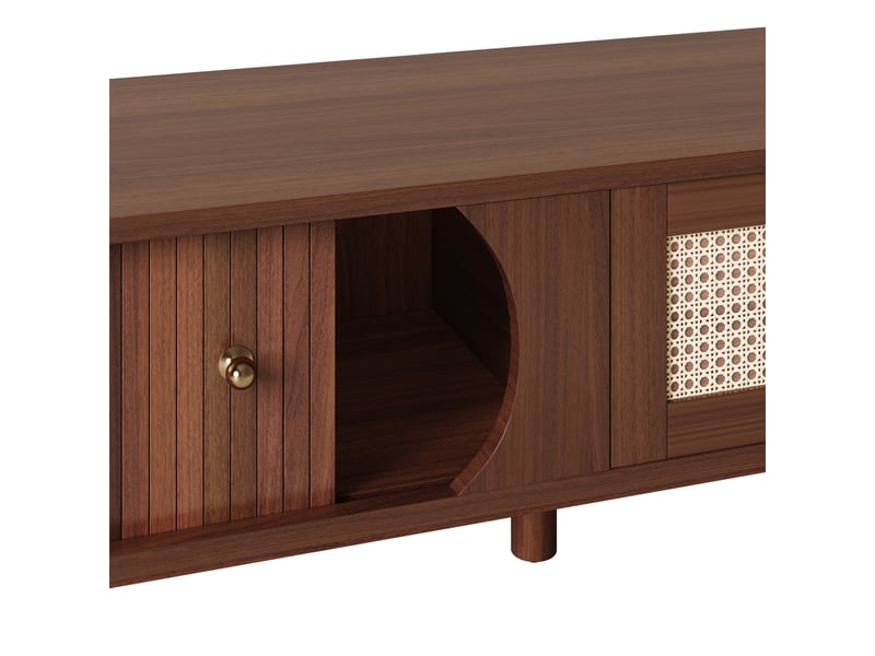  Meuble tv rustique en bois naturel - portes pleines, tiroirs en rotin, rangement élégant pour salon  - Conforama E