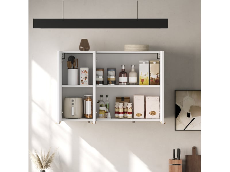 Meuble haut de cuisine mural 3 portes 90x29x60 cm en mdf blanc - Conforama C
