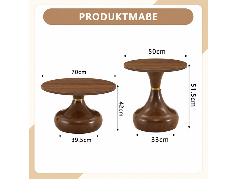  Table basse et table d'appoint rondes lot de 2 effet noyer avec socle stable en mdf et métal pour salon et chambre  - Conforama D