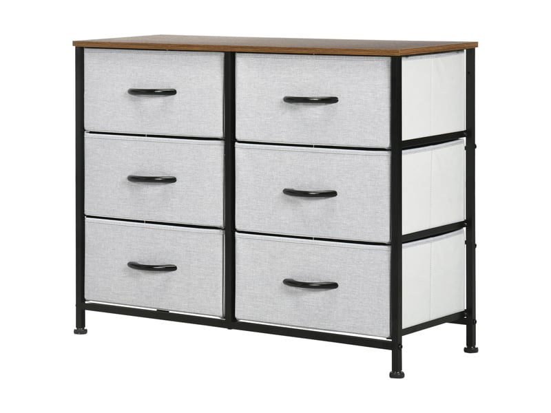  Commode à 6 tiroirs en tissu, pliable, structure en acier et pieds réglables, 80 x 30 x 62,5 cm, gris et marron  - Conforama B