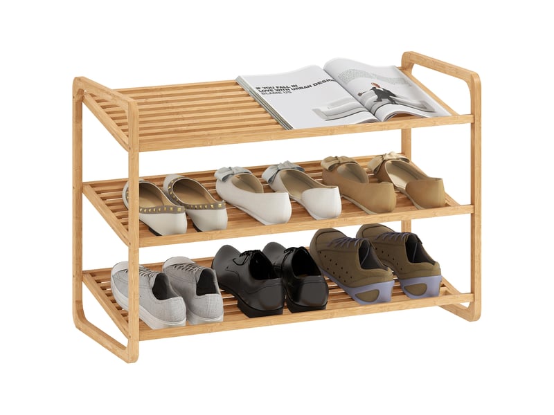  Étagère à chaussures à 3 niveaux en bambou 76x33x50,8 cm  - Conforama A
