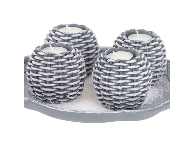  Lot de 4 bougeoirs tressés déco intérieur 25 x 25 x 4 cm ambiance chaleureuse shabby en métal blanc 13_0014681  - Conforama C