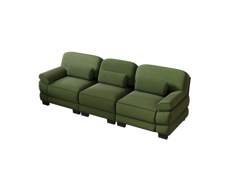 Canapé modulable,265x88.5x94 cm,3 places,velours côtelé,vert - Conforama A