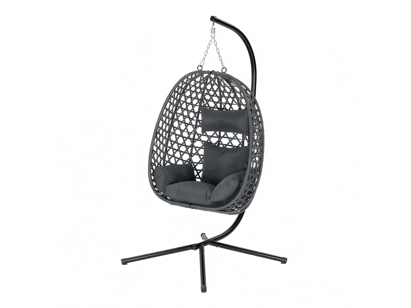  Fauteuil suspendu œuf,105x105x195 cm,réglable,métal et rotin pe,anthracite  - Conforama A