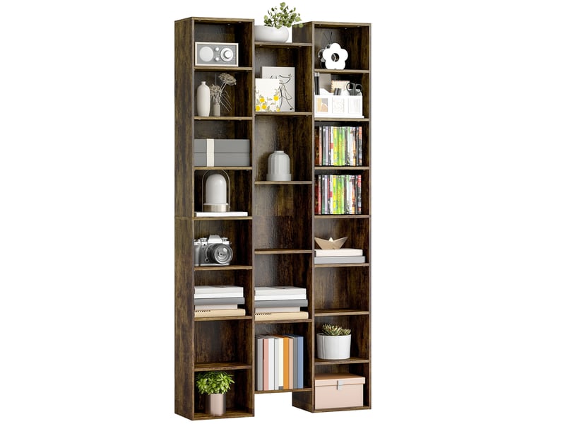 Bibliothèque moderne en bois de 181 cm de haut, avec 21 compartiments et 10 étagères réglables, couleur marron rustique  - Conforama A