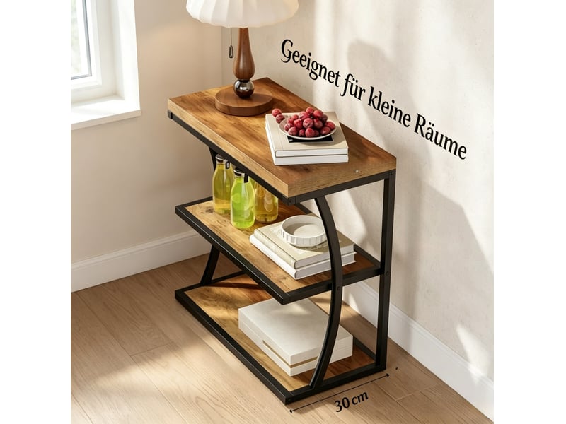  Table d’appoint 60x30x61 cm – noir et marron – 3 niveaux de rangement ouvert pour salon ou chambre  - Conforama E