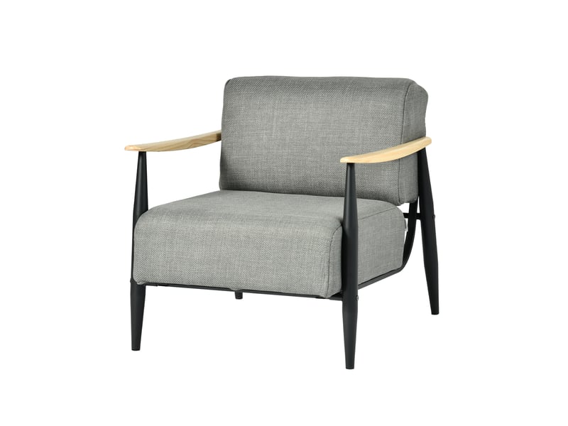  Fauteuil de salon à ressorts avec ensachés assise épaisse, accoudoirs en bois, structure en acier, gris  - Conforama A