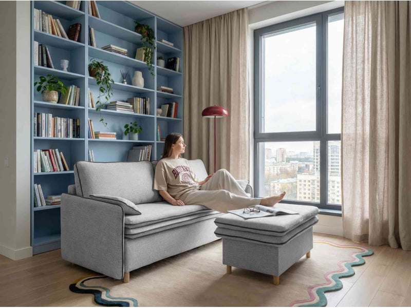  Sam, pouf coffre de rangement, 70x91 cm, gris clair Sam - Conforama B
