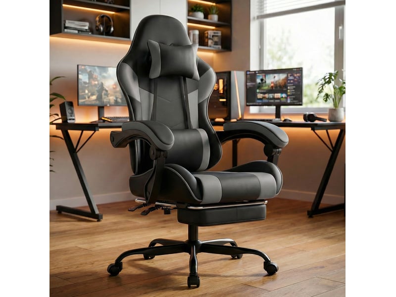  Chaise de bureau gaming ergonomique inclinable avec repose-pieds cravdom  - Conforama B