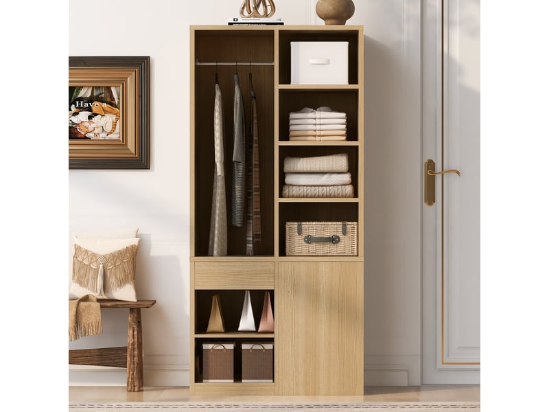  Armoire 70×50×170 cm - avec 4 tiroirs - avec étagères à plusieurs niveaux - naturel  - Conforama D