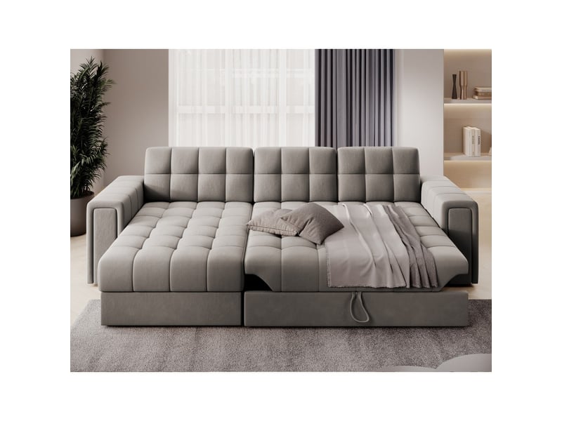 Canapé d'angle convertible kapitara beige réversible avec coffre de rangement  - Conforama B