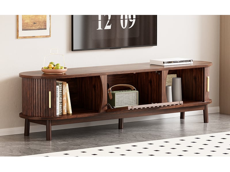 Meuble tv 165 cm avec portes coulissantes, meuble tv 65 pouces, 165x39,5x46 cm, en mdf, meuble tv marron. - Conforama E