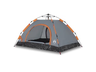 Tente de camping 3 personnes gris et orange libération rapide