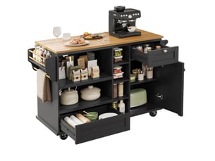 Desserte De Cuisine Roulante ACHILLE XXL 100cm - Bois Et Noir - Placard Vitré, Tiroir, étagères - 5
