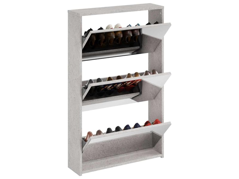  Meuble à chaussure, armoire à chaussures miroir 3 niveaux gris béton 63x17x102,5 cm  - Conforama C