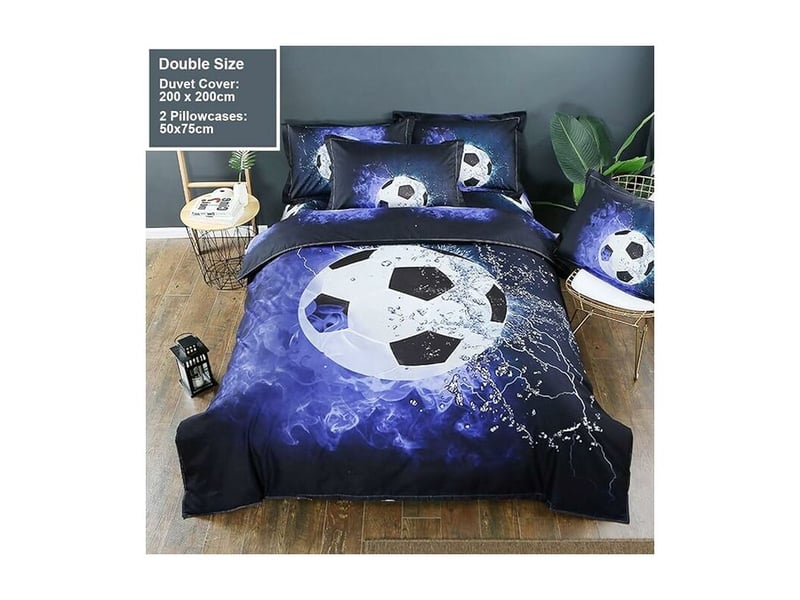  Housse de couette 200cm x 200cm modèle de football - parure de lit en microfibre 2 personnes avec fermeture éclair, housse couette avec 2 taie d'oreiller 50 x 75 cm (bleu)  - Conforama D