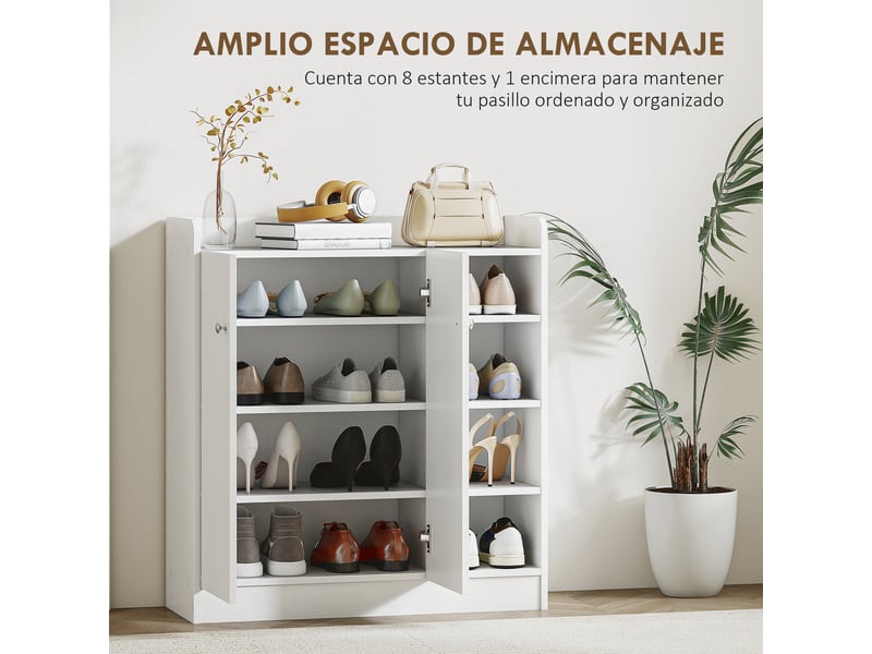  Meuble à chaussures 2 portes étroit, tablettes réglables, pour 12 paires. Idéal entrée et couloir, 83 x 30 x 90 cm, blanc  - Conforama D