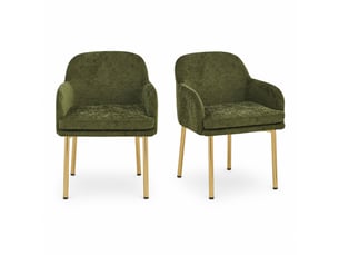 Lot de 2 chaises de salle à manger vertes avec accoudoirs, dossier ergonomique, pieds métal doré, patins réglables, charge 125 kg, modernes