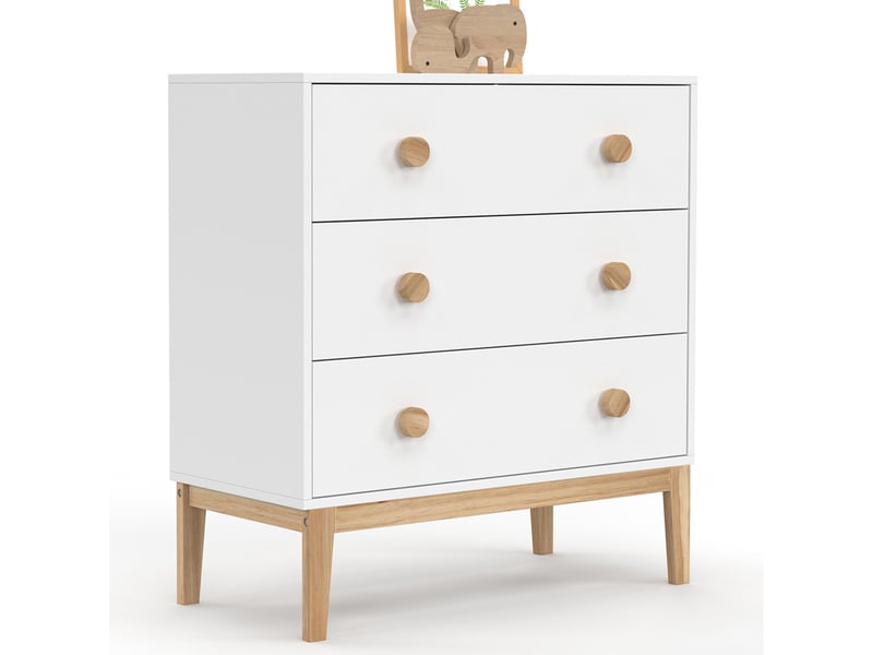 Commode 3 tiroirs jacob 80 cm enfant blanc et bois - Conforama A
