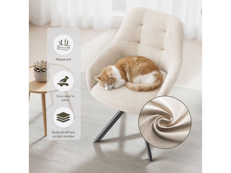  Lot 4 chaise pivotante premium avec demi-accoudoirs - chaise rotation à 360°base métallique haute stabilité, beige  - Conforama E