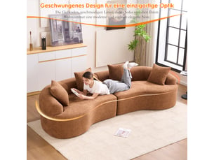 Canapé courbé moderne modulaire 4 places sans montage - revêtement chenille confortable