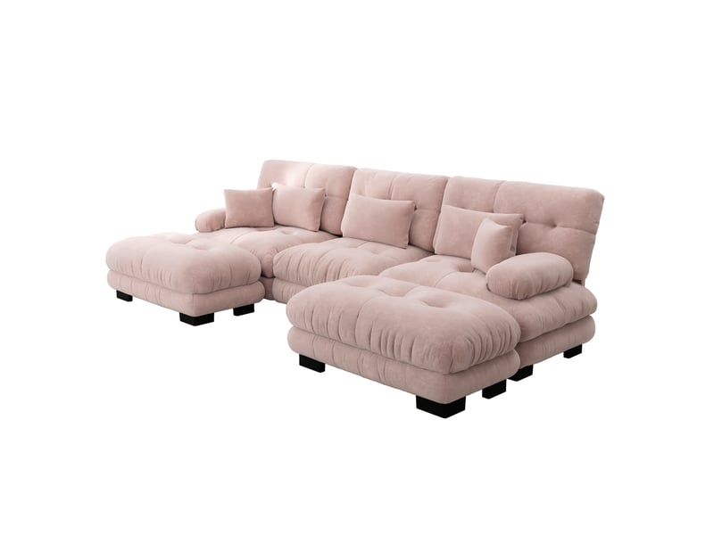  Canapé convertible modulaire 3 places en chenille rose avec ottomans mobiles - 313 x 145 x 81 cm  - Conforama A