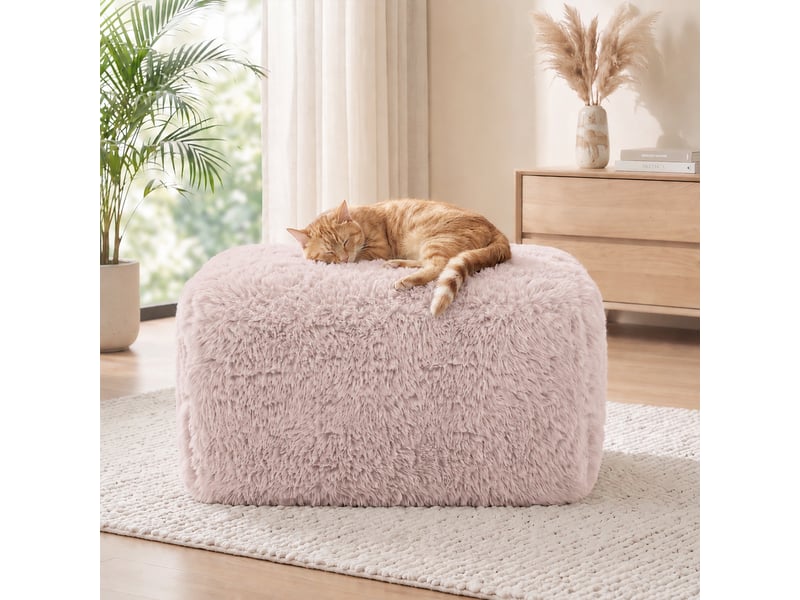 Pouf aviana en tissu peluche rose, repose-pieds moelleux pour salon moderne - Conforama B