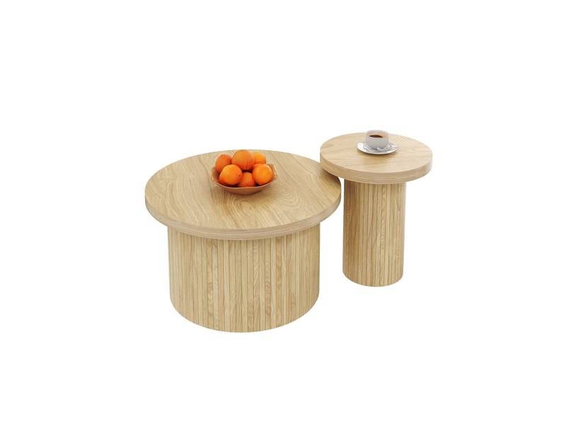  Ensemble tables basses rondes 66x40 cm et 40x46 cm encastrables mdf naturel  - Conforama A