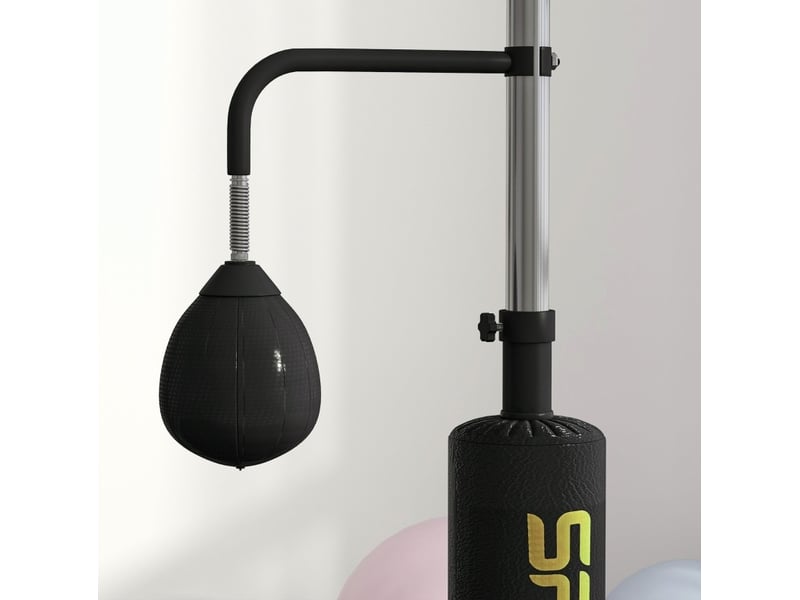 Station de boxe 107 x 36 x 140-205 cm – noire – hauteur réglable, 2 speedballs, barre de réaction rotative - Conforama E