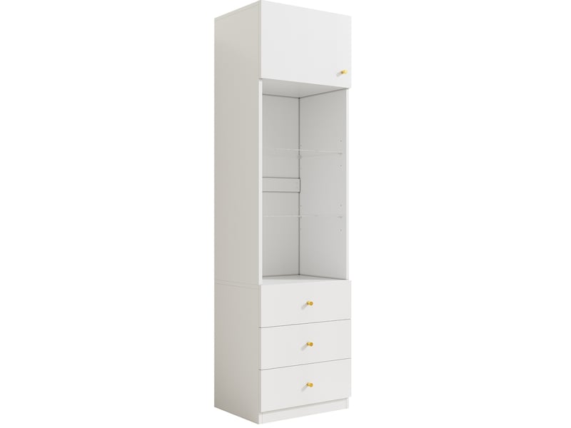  Bibliothèque murale blanche 50x40x180 cm - meuble rangement avec vitrine ouverte et tiroirs réglables hauteur  - Conforama D
