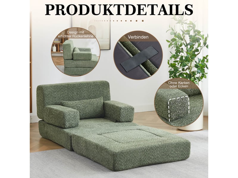  Canapé convertible 2 places 2 en 1-chauffeuse modulable pliable-chenille-lit d'appoint-cadre métal-compressé-beige  - Conforama E