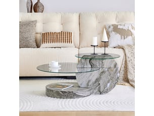 Table basse rond 90×70×44 cm, mdf et verre, gris et transparent