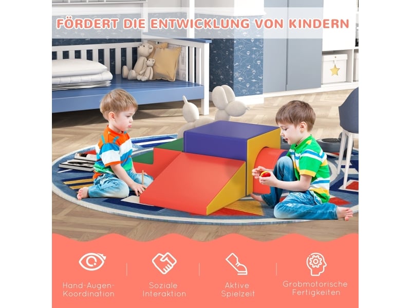  Parcours de motricité 4 modules 150x50x39 cm – multicolore – escalade, tunnel et glisse dès 1 an  - Conforama E