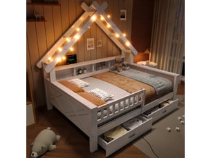 Lit cabane 140x200 cm <strong>SAPGAKS</strong> <strong></strong> coloris blanc