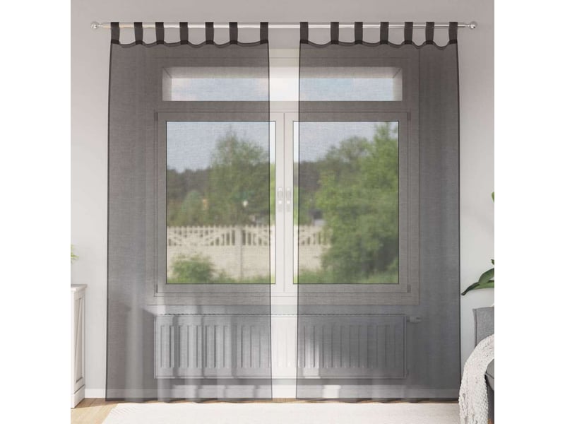  Lot de 2 rideaux en voile, voilages avec passants noir cf44453  - Conforama B