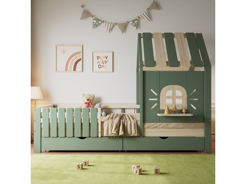 Lit avec rangement 90x200cm coloris vert lit enfant vert - Conforama D