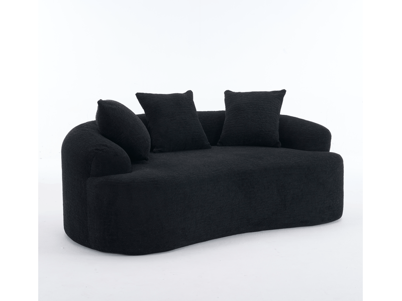  Canapé 2 places incurvé en chenille noir avec 3 coussins, sans montage  - Conforama A