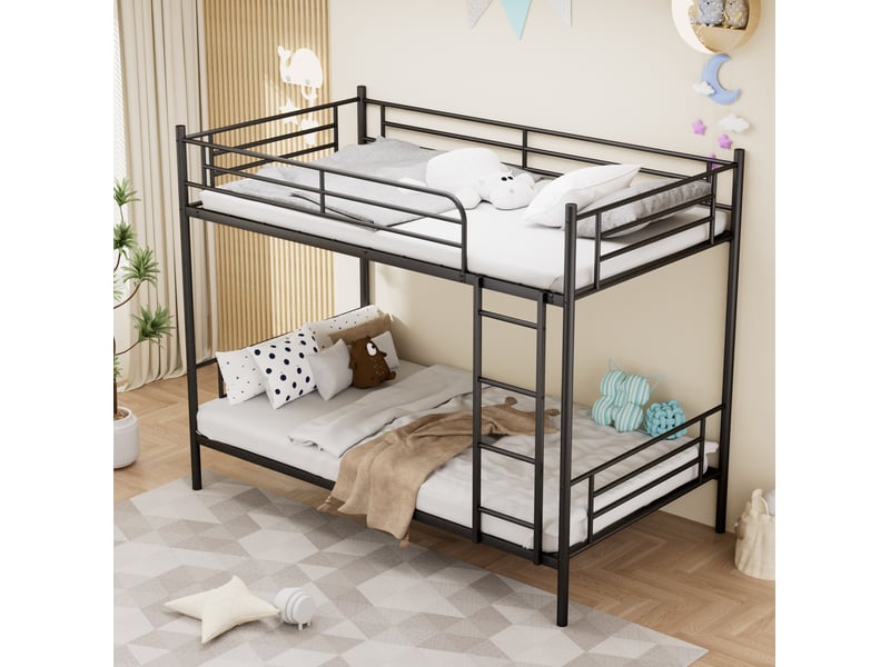  Lit superposé 90 x 190 cm en acier avec échelle et garde-corps haut, noir  - Conforama D
