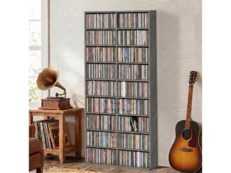  Rangements pour cd et dvd 18 compartiments 78,5x24x175cm gris clair  - Conforama C