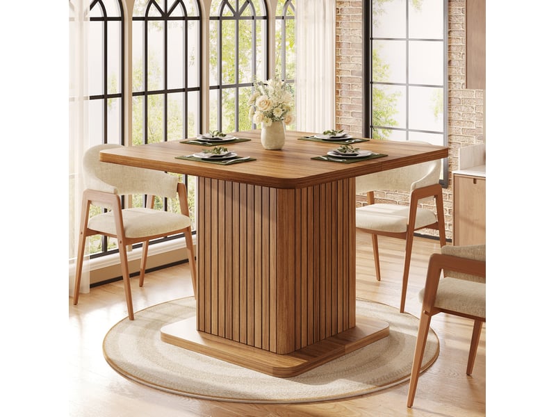  Table de salle à manger carrée 4 personnes avec rangement fermé et 2 étagères, en mdf métal, bois foncé, 80 × 80 × 76 cm  - Conforama D